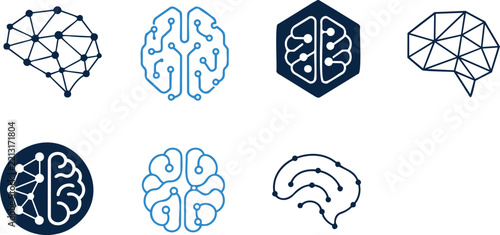 A grid of minimalist logos using a connected brain network as the core icon
