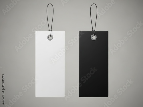 Minimalist black and white hanging tags with loops