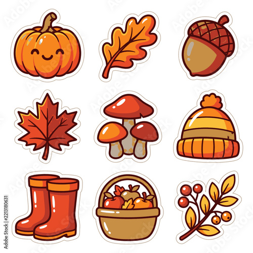 Stylized 2D Cartoon Autumn Foliage Illustration with Flat Cel Shading