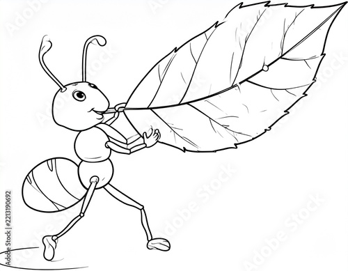 Black and white coloring book page ant cartoon illustration