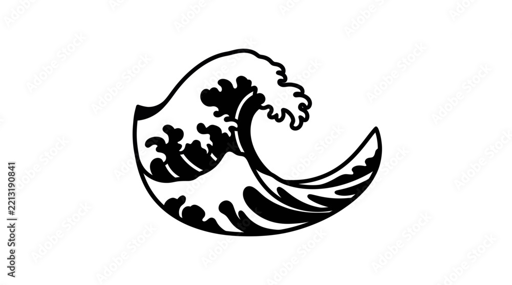 Fototapeta premium Stylized Black and White Ocean Wave Illustration