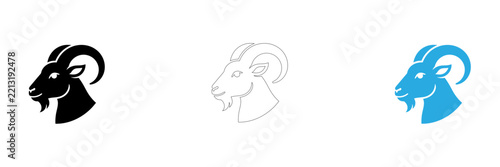Minimalist ram head icons in black white and blue vector style