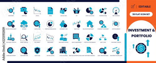 Investment and portfolio glyph icon set for finance