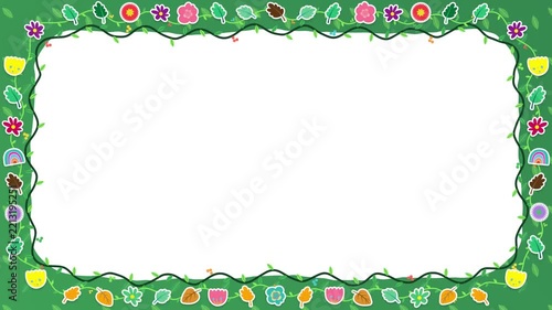 Animated Cartoon Jungle Nature Frame with Green Leaf Border and Copy Space