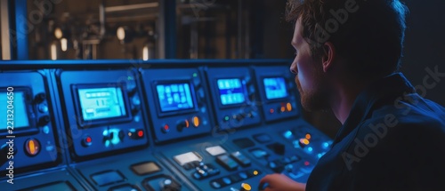 A technician operating advanced control systems.