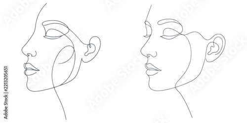 Minimalist continuous line art portraits of female faces with elegance.