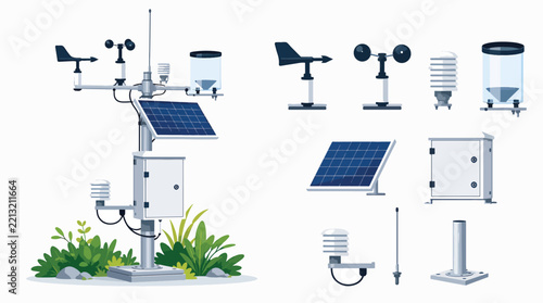Solar powered weather station with meteorological instruments vector illustration