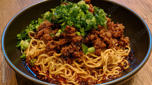 transparent dan dan noodles with chili sesame and minced pork