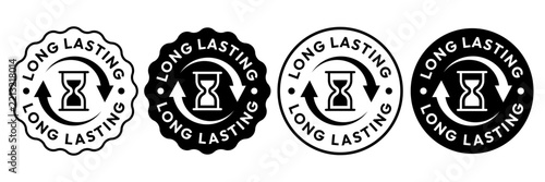 Long lasting icons set, logo, label, badge, sticker, symbol, banner, stamp, arrow, round, circle, black, line, flat vector, isolated for makeup, cosmetic, skincare, perfume, healthcare, technology.