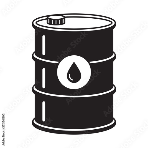 Industrial oil barrel drum icon with liquid drop symbol graphic