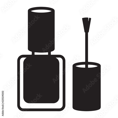Nail polish bottle and brush cosmetic icon silhouette graphic with nail lacquer