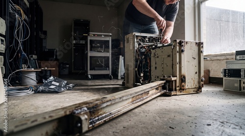 Low angle hero shot of technician servicing central processing unit
