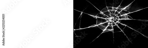 Shattered glass fracture pattern featuring intricate radial cracks and sharp jagged shards creating dramatic destruction texture effects isolated on transparent background