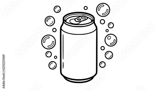 Unbranded Soda Can Coloring Page with Rising Bubbles Pull Tab and Bold Printable Monochrome Outlines