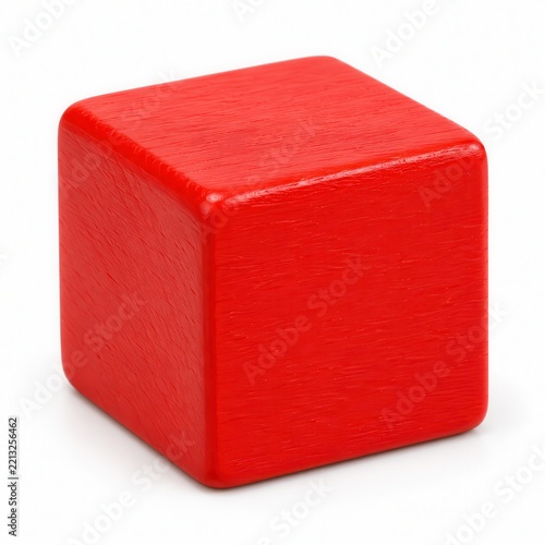Bright red wooden cube with smooth rounded edges isolated on white background