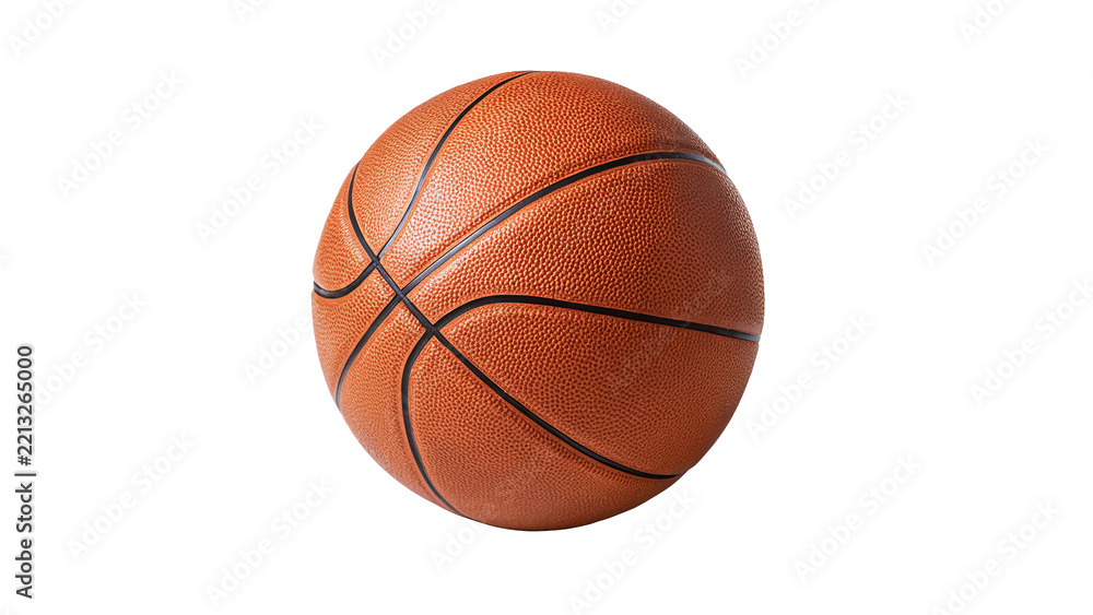 Fototapeta premium Classic orange leather basketball ball with black seams isolated on transparent background