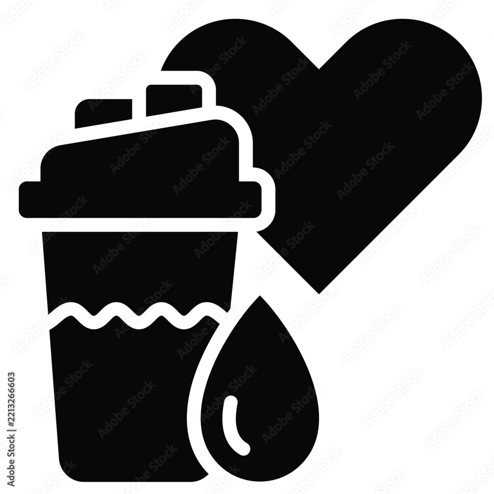 Fototapeta premium Healthy Hydration Drink Icon with Heart Symbol for Wellness
