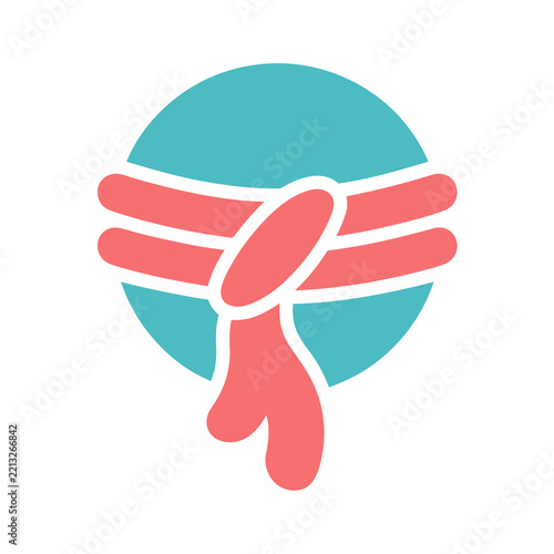 Turquoise circle with coral ribbon tied