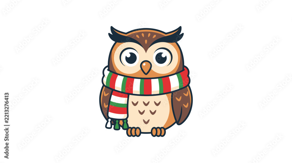 Fototapeta premium Colorful Knitted Scarf Cartoon Owl Illustration.