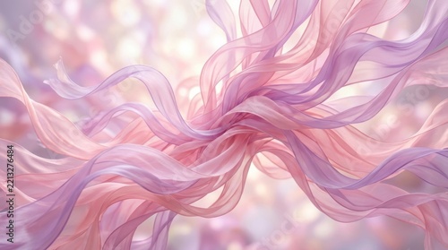Abstract flowing silk ribbons in soft pastel pink and purple colors.