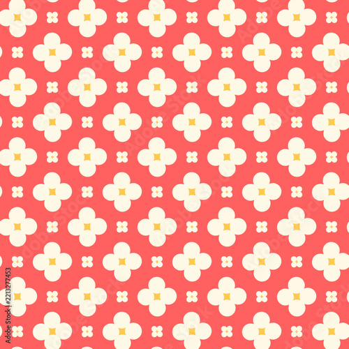 Seamless pattern with stylized white flowers on coral red background