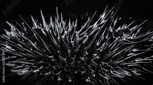 Abstract liquid sculpture with sharp spikes.