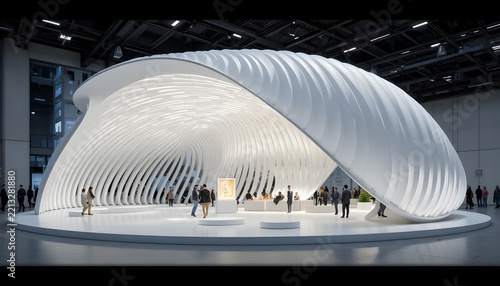 Modern white architectural pavilion structure for trade show