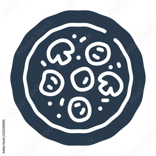 Pizza icon with mushroom and olive toppings for food delivery app menu