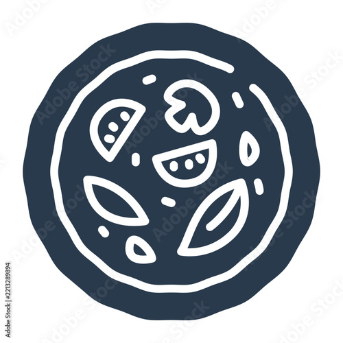 Pizza glyph icon with mushroom and tomato slices for food delivery app