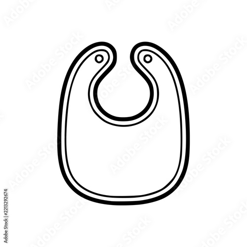 Simple Outline Drawing of a Baby Bib Isolated on White Background.