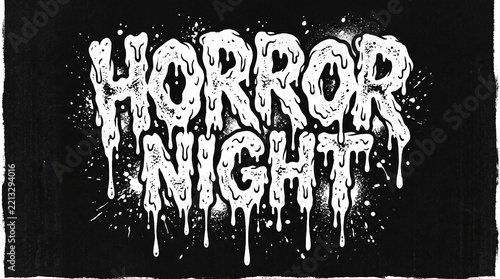 Horror Night Text Design with Dripping Slime Effect and Spray Paint Splatter on Black Background