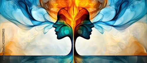 Abstract Minds Connection with Energetic Flow Illustration