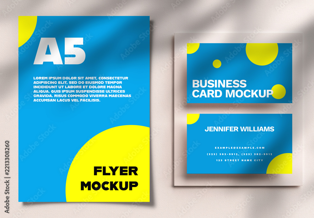 Europe Card Examples A5 Flyer and Business Card Mockup Template Stock Template | Adobe Stock