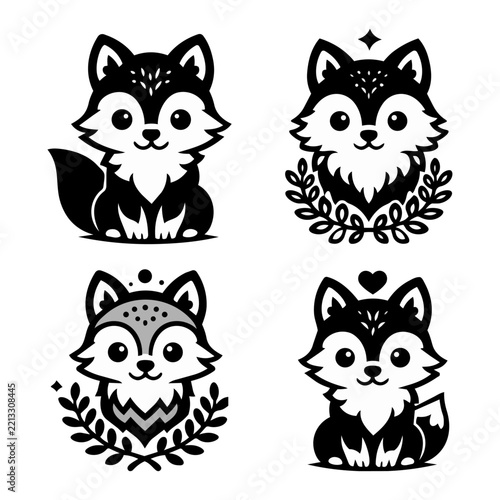Black and white fox vector illustration