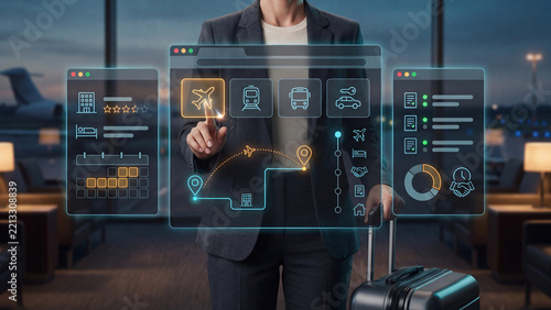Corporate travel management, business trip planning, hotel reservation and flight ticket booking workflow.
