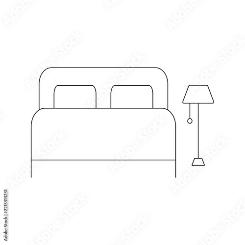 Bed with Night Lamp Line Icon
