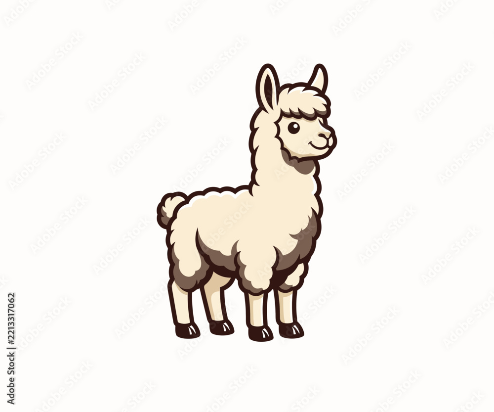 Fototapeta premium Cute Llama Illustration Character Standing Isolated on White Background