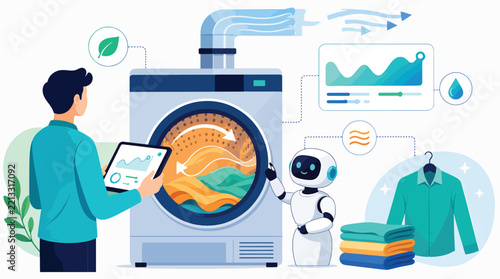 Smart laundry management with AI and IoT technology concept