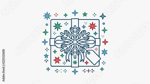 Fotografie Colorful Gift Box with Snowflake and Ribbon Design.