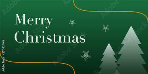 Merry Christmas Billboard with Christmas Trees and Gold Curves