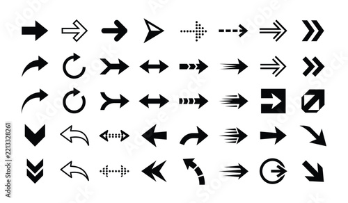 Set of black arrow icons for web navigation and interface design