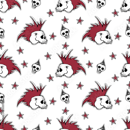 Punk and Rock music hand drawn vector seamless pattern.
