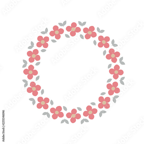 Floral Wreath with Pink Flowers and Gray Leaves