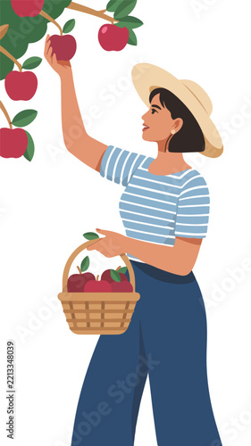 Young Woman Holding a Basket of Fresh Fruits and Apple, Healthy Grocery Shopping Lifestyle, Nutrition, Vegetarian Diet and Natural Food Concept