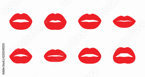 Red Lips Set Vector Illustration Collection with Kiss, Smile, Lipstick, Beauty, Makeup, Love, Glamour and Sensual Mouth Designs for Fashion and Cosmetic Prints