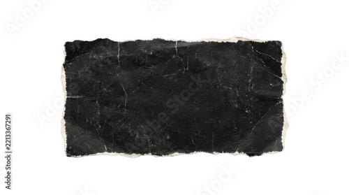 Old black torn paper piece, isolated on transparent background
