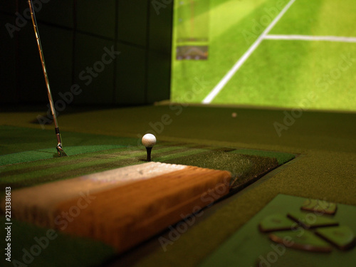 Golf Ball on Tee in Indoor Golf Simulator