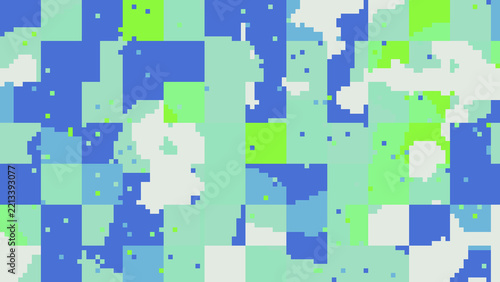 Cool tone blue and green square mosaic abstract pattern on transparent background