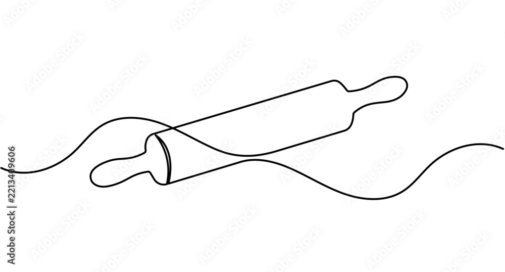 Obraz premium Bakery rolling pin continuous one line drawing minimalist kitchen baking editable stroke vector illustration