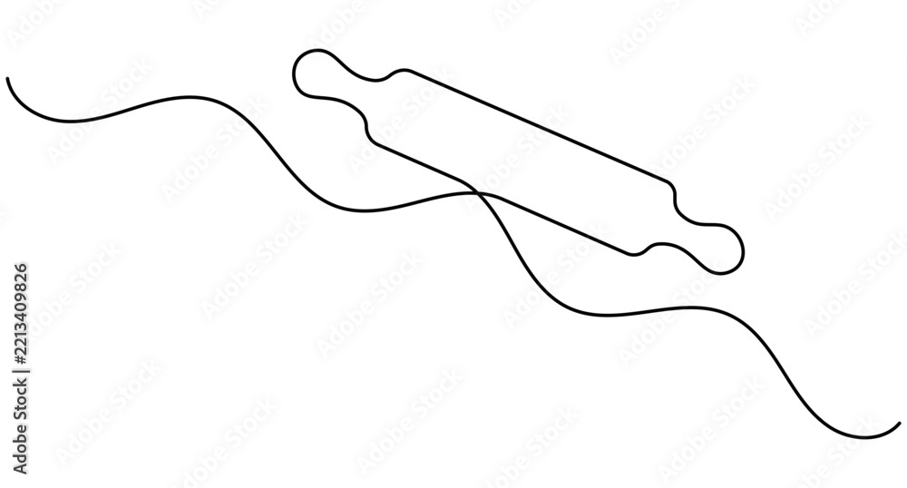 Obraz premium Rolling pin continuous one line drawing minimalist kitchen baking editable stroke vector illustration